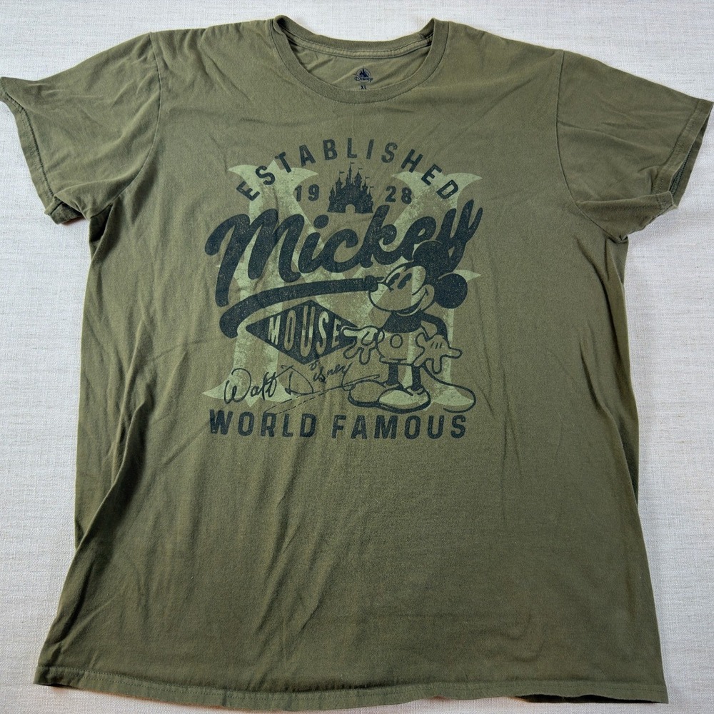 Disney Mickey Mouse World Famous Established 1928 Graphic T-Shirt Olive XL